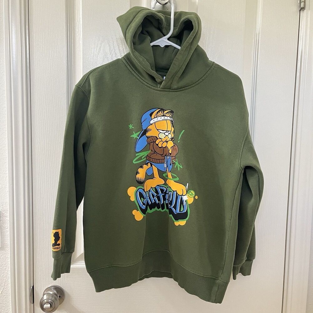 Zara Kids X PAWS Garfield Graffiti Sweatshirt Hoodie Green Boys Size 11-12 years
